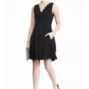 Banana Republic Classic Chic Black Sleeveless Pleated Scallop Hem Dress(4)
